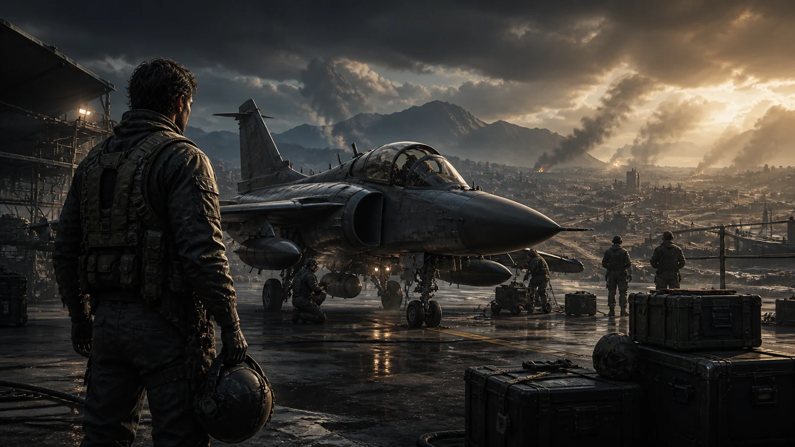 Character Sheet Studios aerial fighters game world with a mercenary pilot, aircraft, squadron upgrades, and hostile skies.