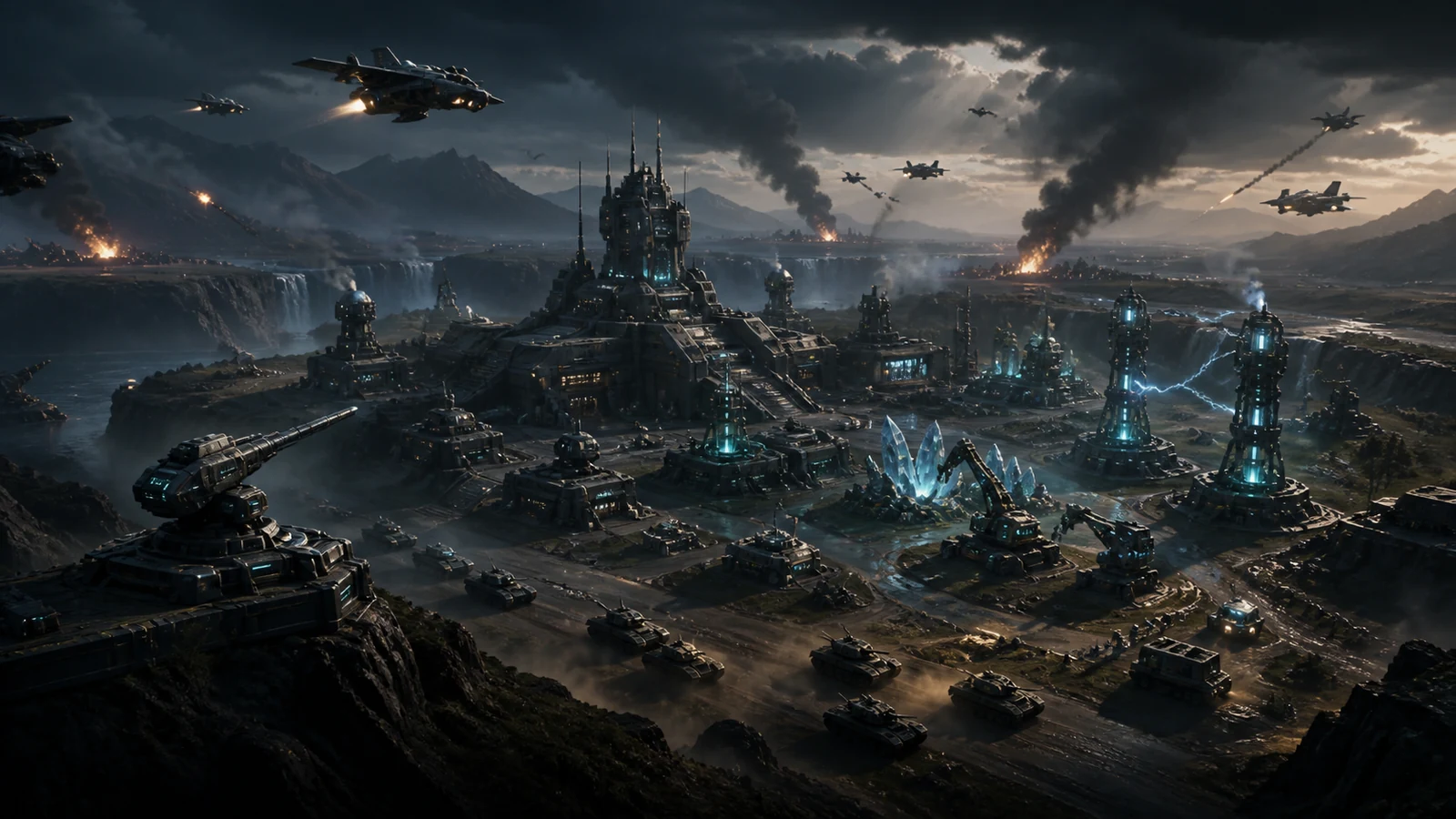Character Sheet Studios front line fighting strategy game world with defenses, vehicles, aircraft, and battlefield logistics.